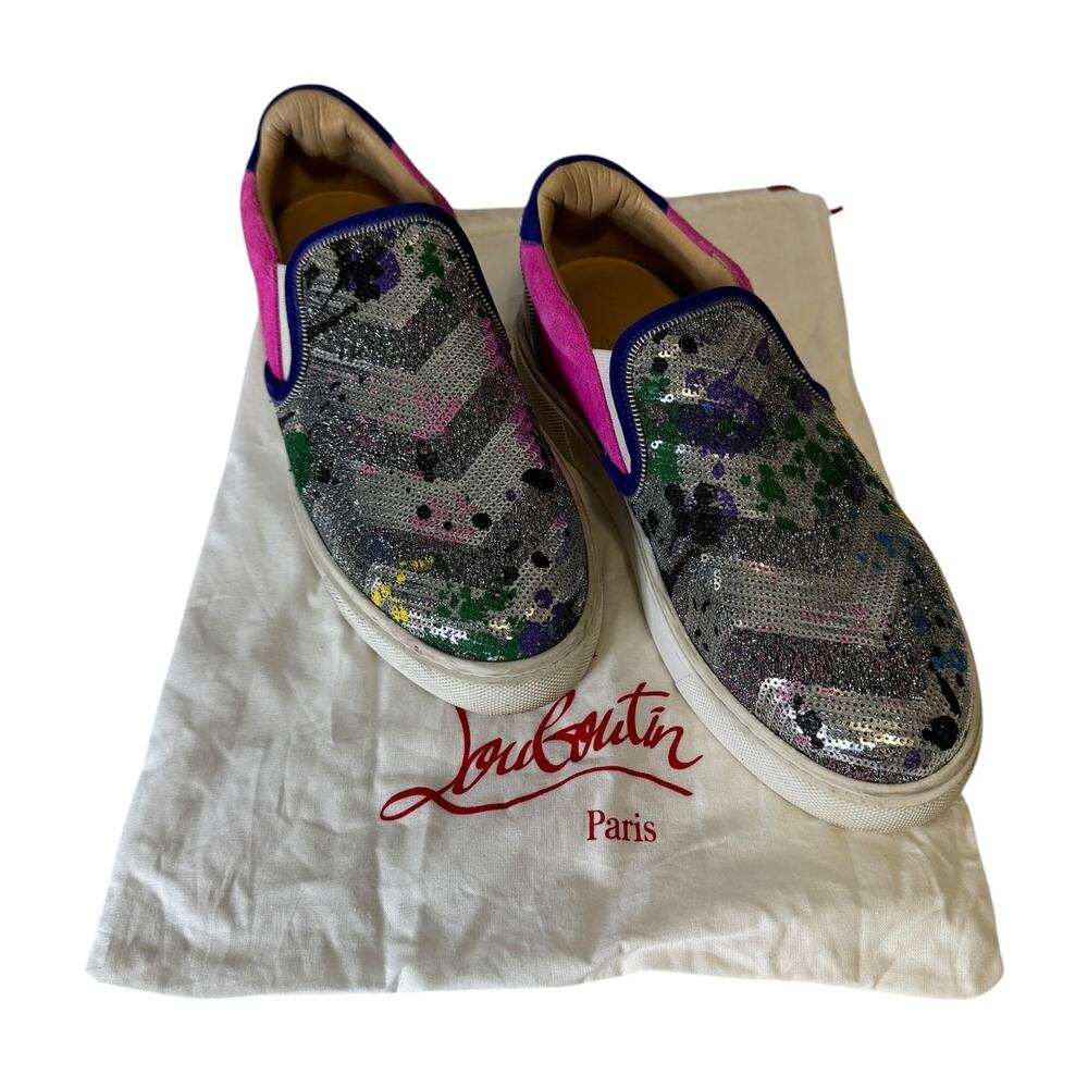 Christian Louboutin Masteral Tissimas Sequin Sneakers 40.5 Box Included - Picture 4 of 16